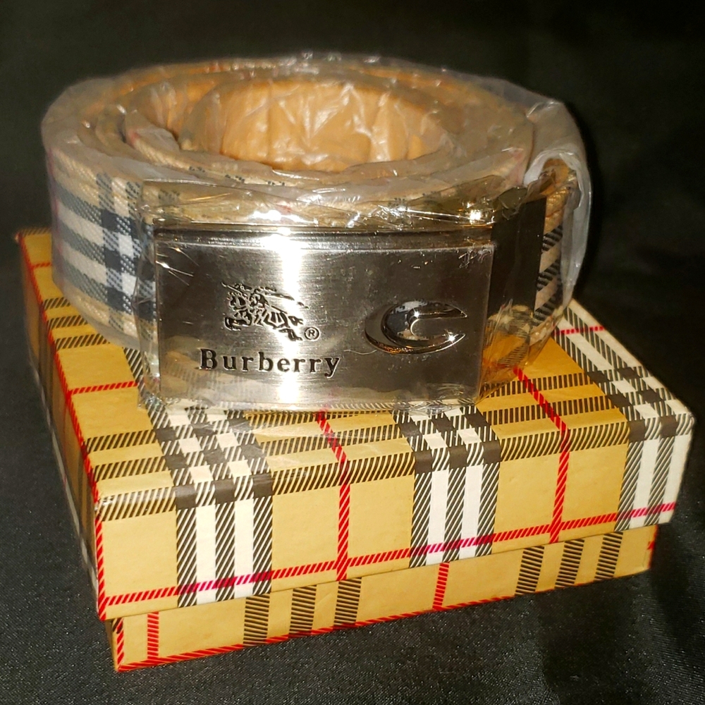 Burberry plaid & tan belt with box brand new